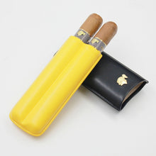 Load image into Gallery viewer, COHIBA Portable Leather Cigar Case Humidor 2 Tubes Holder Mini Humidor Box Travel Cigars Accessories With Gift Box
